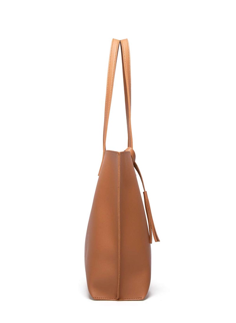 Dreubea Women's Soft Faux Leather Tote Shoulder Bag from, Big Capacity Tassel Handbag Windsor Tan New - Image 4